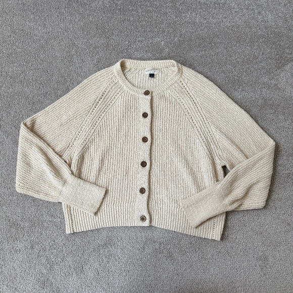 Universal Thread Women's Cream Beige Boxy Button-down Cardigan Sweater Size L - Picture 1 of 6